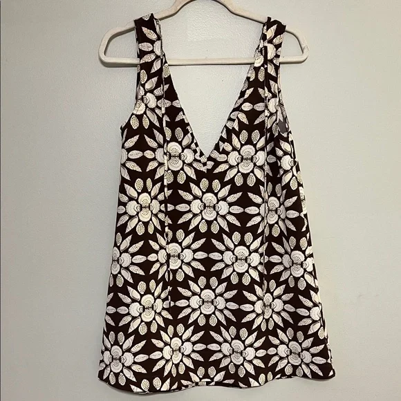 Hill House XXS Brown Floral Sleeveless Top Deep V Lightweight Summer Dress - Picture 7 of 10